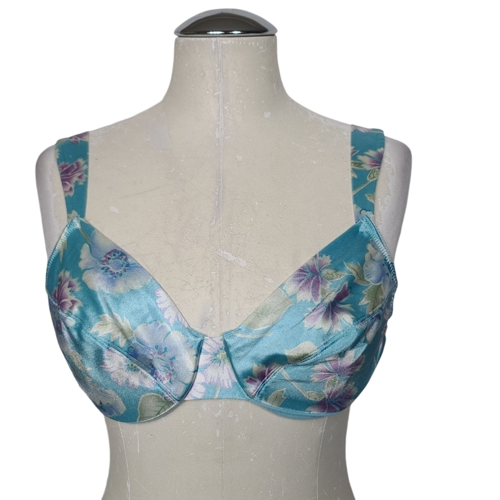 Victoria's Secret Blue Purple Green White Floral Print Bra 36B